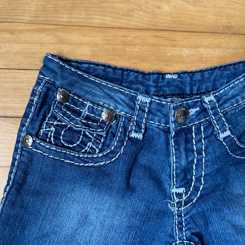 True Religion Joey Big T Blue Denim Cropped Jeans Made in USA Size 26 Low Rise - Picture 2 of 11